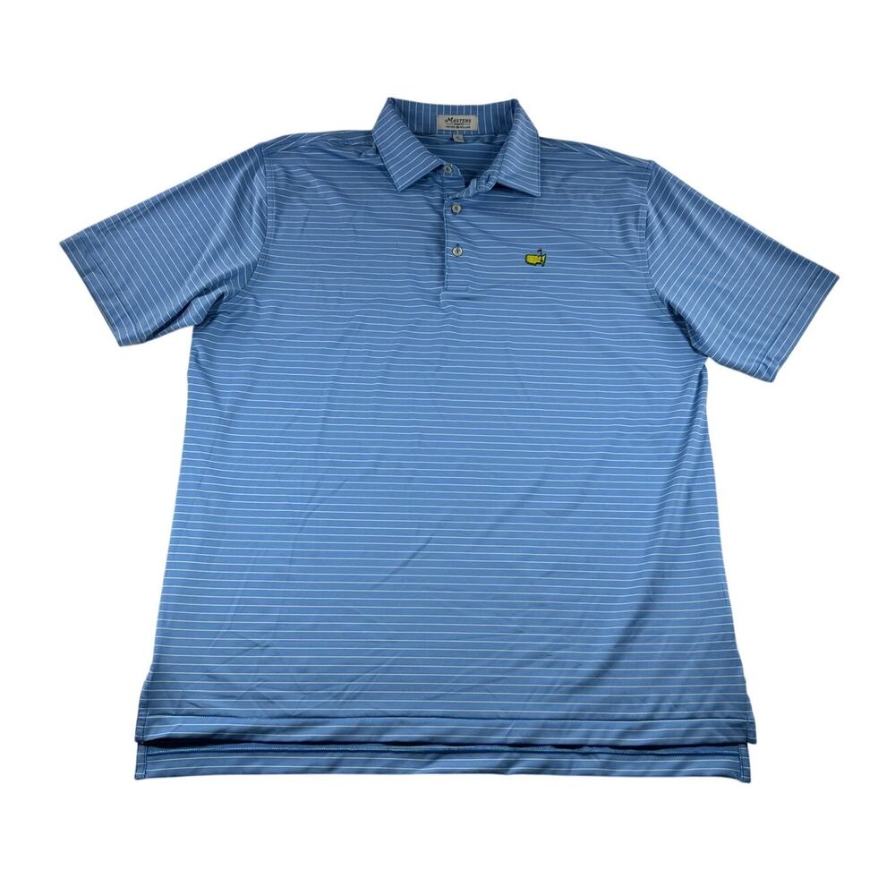 Masters by Peter Millar Golf Polo XL Blue White Striped Short Sleeve Performance